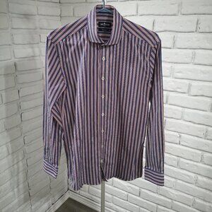 Cafe Coton Exclusive Men's Size 14.5 Blue White Red Striped Dress Shirt